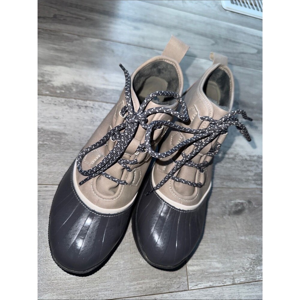 Jambu Taupe and Charcoal Lace-Up Waterproof Duck Boots